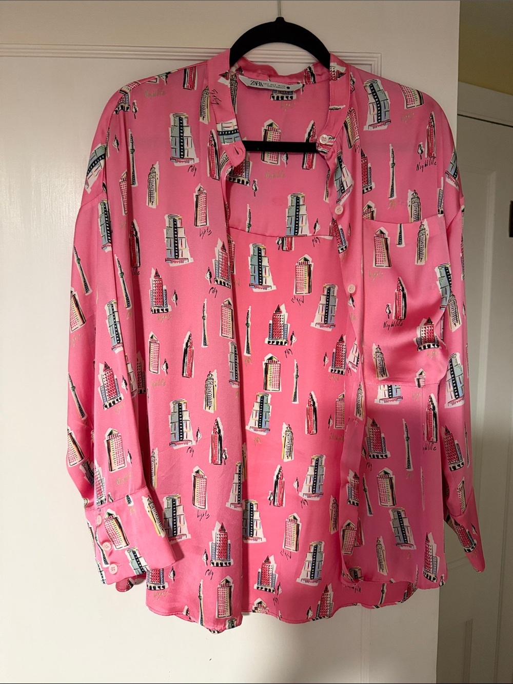 Zara Pink Printed Button-Down Shirt